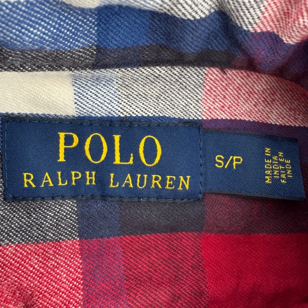 Polo Ralph Lauren Mens Naval Res Plaid Flannel Shirt Red Blue Small